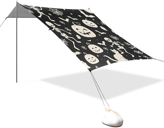 ALAZA Pumpkin Head Skeleton Spider Web Bat Pattern Beach Tent Sun Shelter Portable Canopy Sunshade for Outdoor Camping Picnics Backyard Fun 10x9 ft