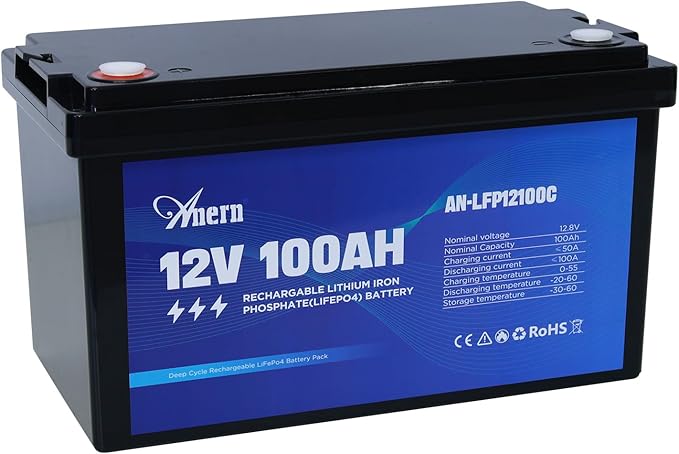 12V 100Ah LiFePO4 Deep Cycle Lithium Battery 15000 Cycles Built-in 100A BMS Perfect for Marine RV Marine Trolling Motor Solar Off-Grid System