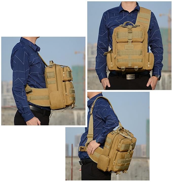 Tactical Shoulder Sling Bag Small Outdoor Crossbody Chest Pack for Men Traveling Trekking Camping Daypack (Mud)
