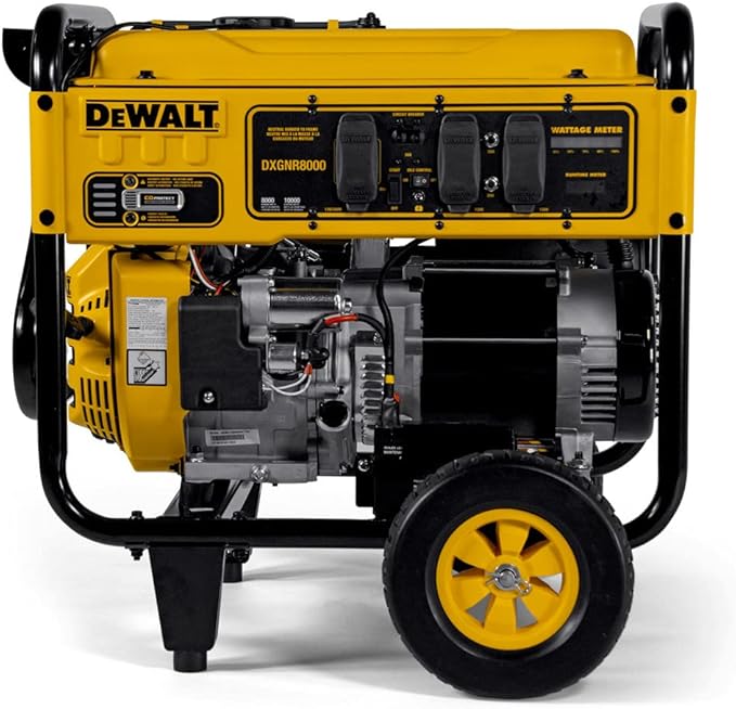 DeWalt 10000 Starting Watt Portable Gas Generator Electric Start with Battery 420cc Engine Smart Runtime Wattage Meters CO Protect Idle Control Home Backup Emergency Jobsite Power 49 State