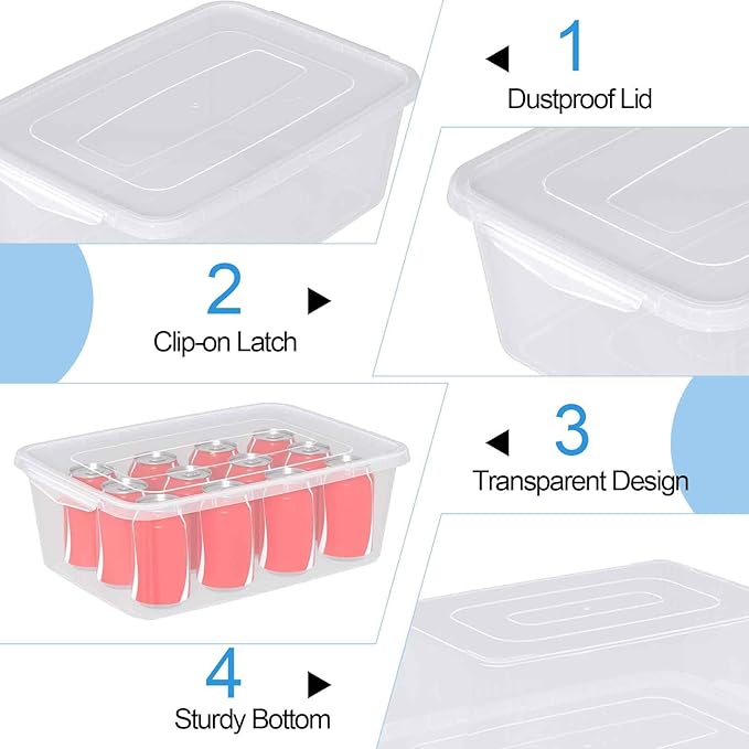 Anbers Pack of 3 Plastic Storage Bins with Latching Lid 14 QT Rectangle Dough Organizing Boxes Clear