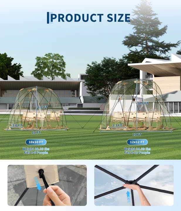Pop Up Bubble Tent Tent 8-10 Person Portable Screen House Room Instant Shelter Clear Sport Rainproof Camping Sun Shelter Coldproof for Patio Backyard Deck Sports Events