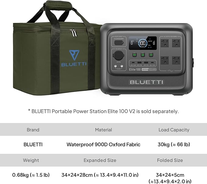 BLUETTI Portable Station Bag for BLUETTI Elite 100 V2 with Room for Accessories Waterproof and Abrasion-resistant Nylon Fabric