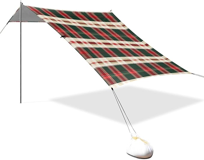 ALAZA Red Green and White Tartan Plaid Beach Tent Sun Shelter UPF50+ Protection Beach Shade Canopy w/ 4 Sandbags for Outdoor Camping Fishing Backyard Fun Picnic 10x9 ft