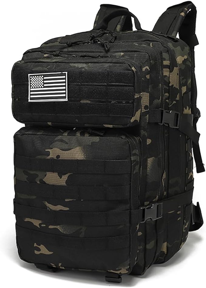 45L Military Tactical Backpacks Molle Army Assault Pack 3 Day Bug Out Bag Hiking Treeking Rucksack (Black CP)