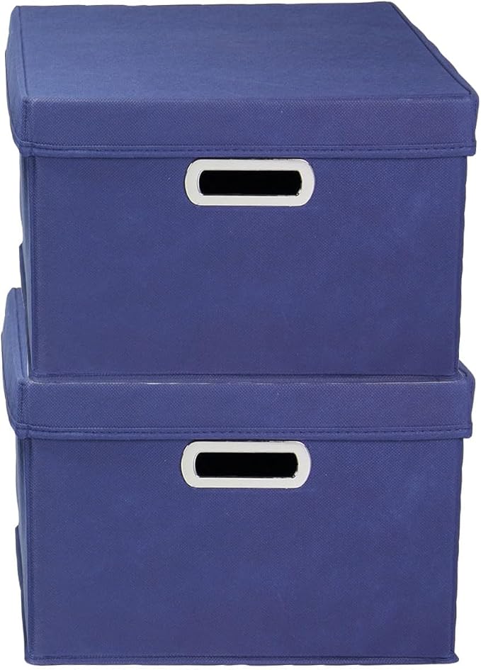 Household Essentials Fabric Storage Boxes with Lids and Handles Blue
