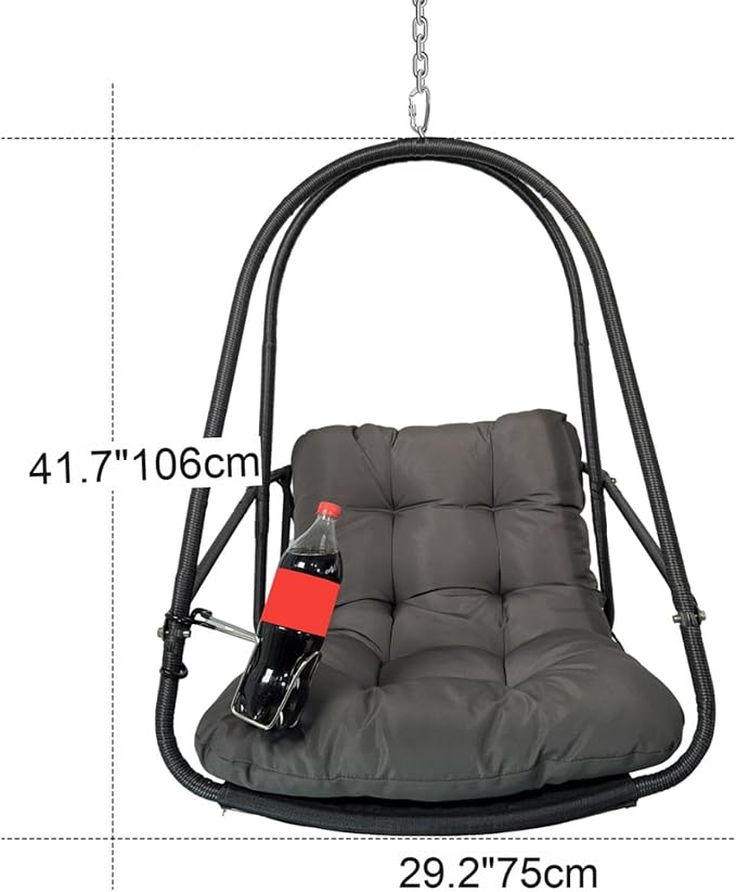 Swing Egg Chair with Stand Indoor Outdoor Wicker Rattan Patio Basket Hanging Chair with C Type Bracket with Cushion and PillowPatio Wicker Folding Hanging Chair(Special Construction Cup Holder
