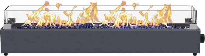 36-inch Table Top Propane Fire Pit 40000 BTU Tabletop Firepit for Patio Outdoor Portable Rectangular Fire Bowl w/Wind Glass Shield Glass Rocks - Carbon Gray