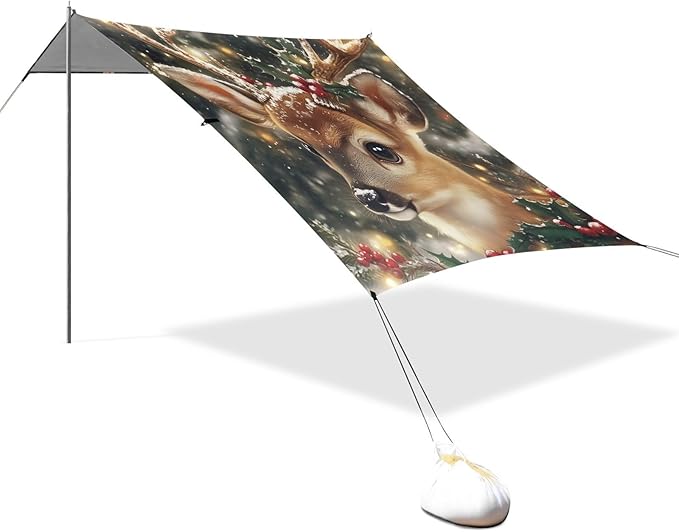 ALAZA Christmas Reindeer Beach Tent Sun Shelter Portable Canopy Sunshade for Outdoor Camping Picnics Backyard Fun 10x9 ft