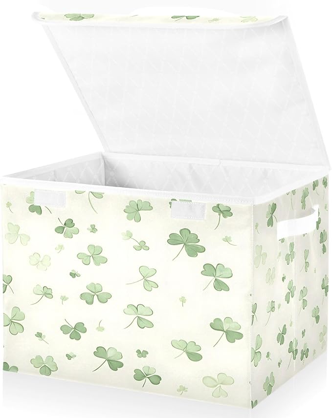 Clover Fabric Storage Bins with Lids and HandleFoldable Storage Bins with LidsCloset Organizers for Clothes Storage Room Organization Office Storage Chest Organizer