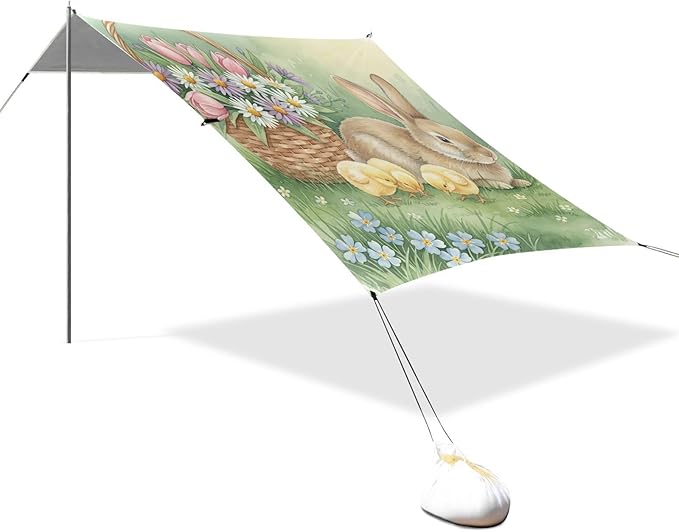 Beach Canopy with Windproof Ropes &amp Sandbags Beach Tent Sun Shade Sun Shelter for Camping Trips Fishing Backyard Fun or Picnics Rabbit