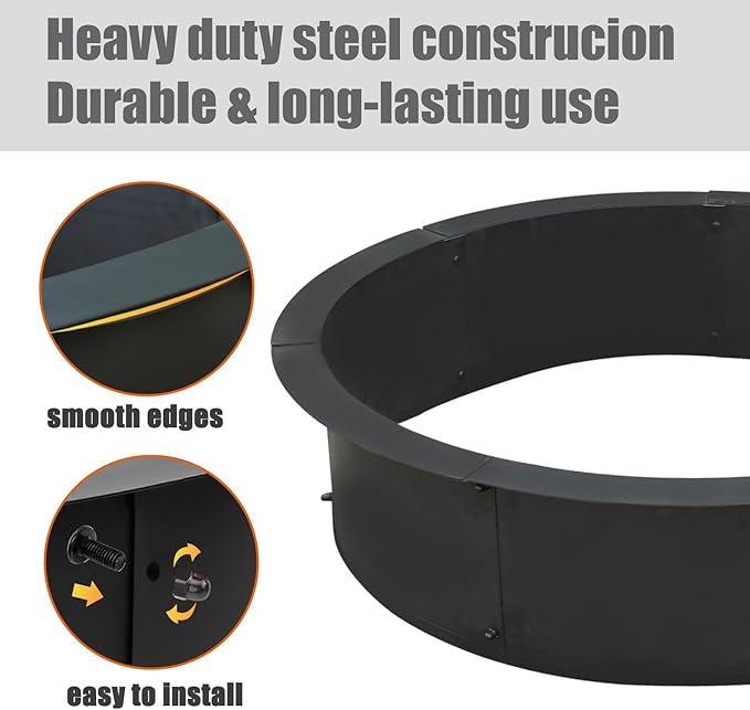 SoulMate Outdoor 35-Inch Outer/31-Inch Inner Fire Pit RingDuty Solid Metal Steel Round Firepit Rim Insert for DIY Fire Pits Outdoor Above or In-Ground Camping Garden Patio Backyard.