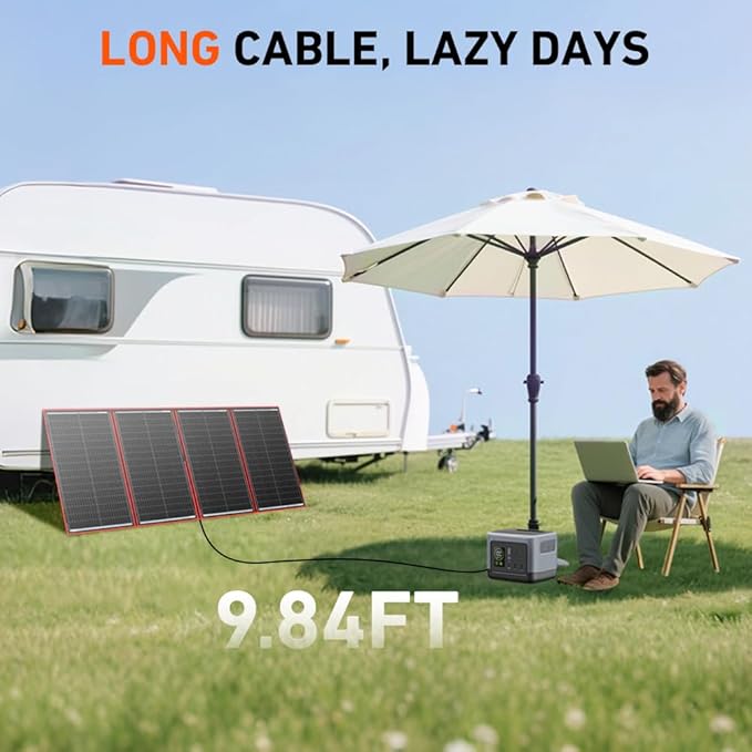 DOKIO 300W Portable Foldable Solar Panel Kit (20x38in 15.3lb) with Separate Controller and Dual USB Monocrystalline Charger for 12V Batteries &amp Power Stations RV Camping Trailer Emergency Back