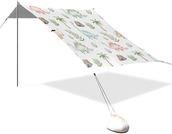 xigua Dinosaur Beach Tent Sun Shelter with Carrying Bag - Silver Coated Oxford Fabric Beach Canopy for Beach Camping Fishing - Includes Windproof Ropes Sandbags &amp Stakes