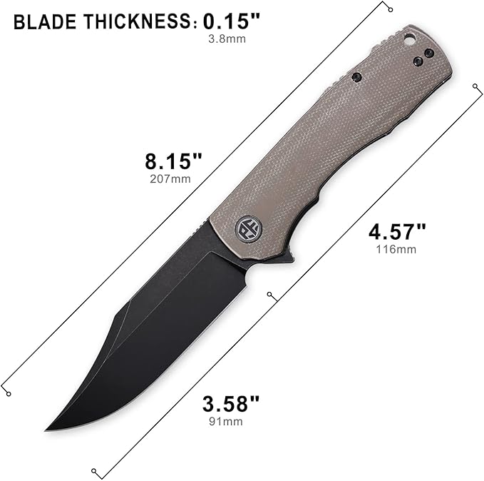 Petrified fish PFP03 Victor3.58 K110 Satin Blade140g Micarta Handel Flipper Liner lock Folding knife (Khaki Black Stonewashed)