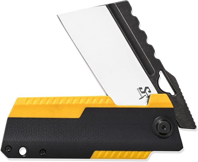 Sitivien ST155 Folding KnifeSandvik 14C28N Steel BladeG10 Handle EDC Tool Knife Pocket Knife for FishingCampingHiking(Black+Yellow) …