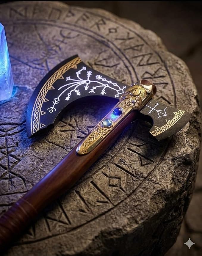 VK War Axe Viking Battle Axe Replica Ax - Handmade Forged Stainless Steel Axe Prop Tool with Viking Axe Hatchet Solid Wood Handle Skarde Seax Men's Gift