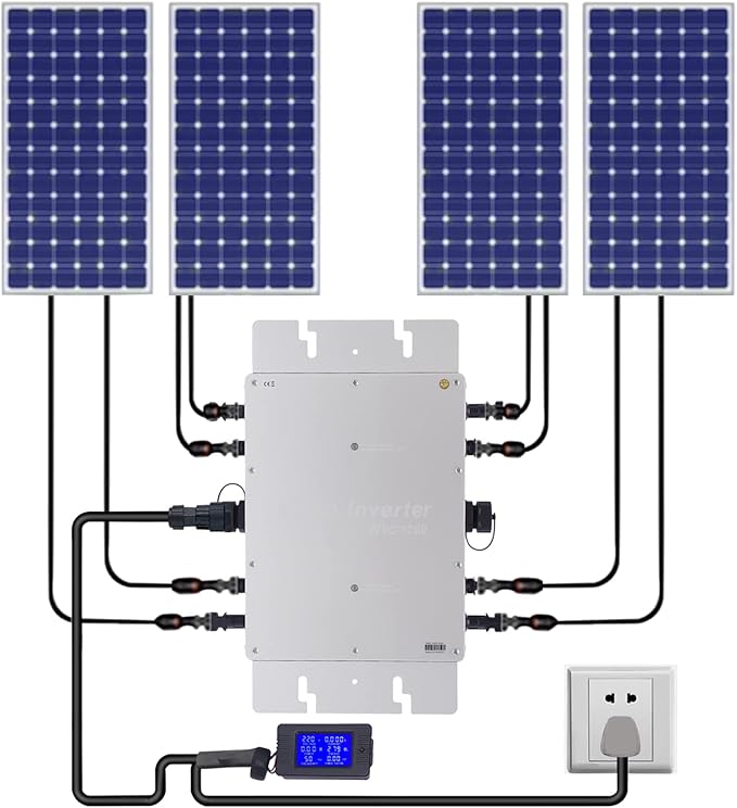 Solar Grid Tie Micro Inverter 1200W MPPT Waterproof Pure Sine Wave Inverter with LCD Display IP65 Solar Power Inverters for 30-36V Solar Panels &amp 36V Batteries
