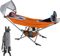 Portable Hammock with Stand World's Best Mock ONE® Hammock Compact Folding Framed Hammock with Adjustable Sunshade Canopy for Park Backyard Garden Camping Hiking Mountaineering Beaches- Orange