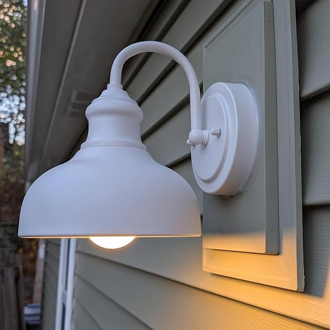 7 Inch Dome Outdoor Gooseneck Lighting Fixture Exterior Small Porch Light Fixtures with Wall Mount Farmhouse Style External Barn Door Wall Sconce Gooseneck Barn Lighting Wall Lamp for House