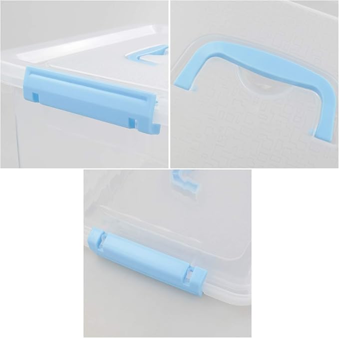 Hespama 12 Quart Storage Bin Plastic Latching Box/Container with Clear Lid Blue Handle and Latches 1 Pack