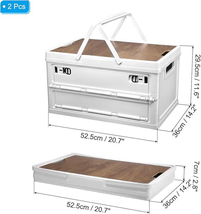 PATIKIL Collapsible Storage Bins with Lids and Handle 2 Pcs 55L 14.5Gal Plastic Camping Storage Box Stackable Side Opening Organizer Basket for Car Rv Office Home White