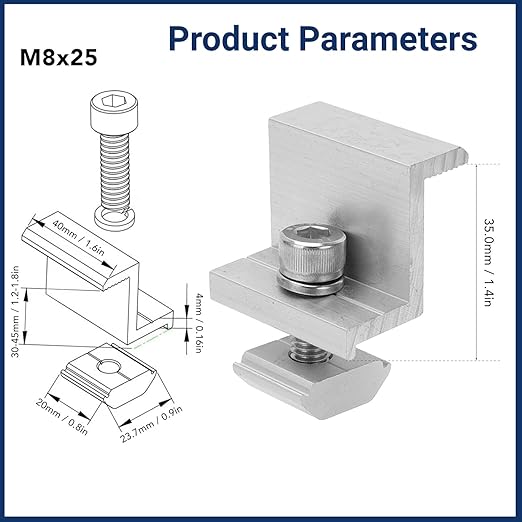 Solar Panel End Clamp Mounting Bracket Aluminum Z Clip for PV Module Rail Grounding on RV Boat Trailer Roof (35mm)