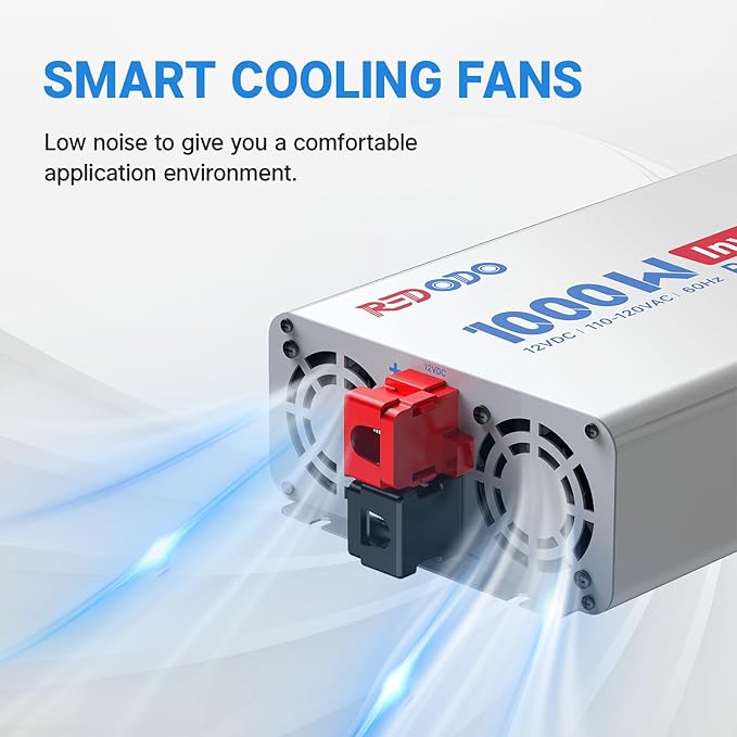 Redodo Pure Sine Wave Inverter 1000W Convert DC 12V to AC 110V Monitoring Screen Showing Real-Time Status for Off-Grid Solar Power System RV Home Backup Power