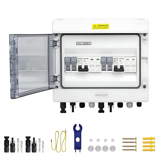 2 in 2 Out Solar Combiner BoxPV Combiner Box with 20A PV FuseDC 20A Circuit Breaker and Surge ProtectorIP65 Solar Disconnect Switch Box for Indoor Outdoor Solar Panel System (2 in 2 Out 20A 1000V)