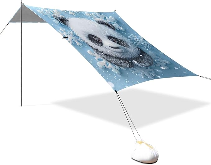 ALAZA Cute Panda Snowflake Beach Tent Sun Shelter Portable Canopy Sunshade for Outdoor Camping Picnics Backyard Fun 10x9 ft