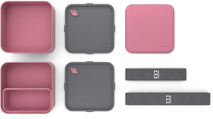 monbento - Large Bento Lunch Box MB Square Blush with 2 Compartments - 57 oz - Leakproof Lunch Box for Work/Picnic/Meal Prep - BPA Free - Microwave &amp Dishwasher Safe - Pink