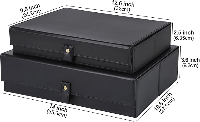 HofferRuffer Photo Storage Boxes with Dust-Proof Lid Set of 2 Faux Leather Lidded Storage Bins Photo Jewelry Scrapbooking Supplies Keepsake Organizer for Elegant Home &amp Office Decor (Black)