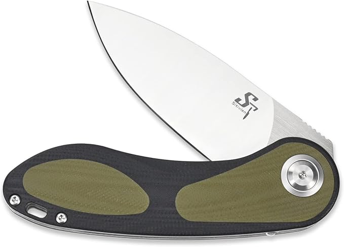 Sitivien ST139 Sandvik 14C28N Steel Blade Folding Knife G10 Handle EDC Tool Knives for Outdoor Camping Hiking Hunting Survival(Black+Green)
