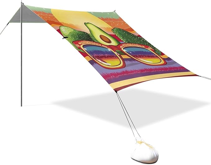 Mexican Style Cinco De Mayo Sunglasses Avocados Stable Beach Tent UPF50+ Protection Waterproof Large Sun Shelter Includes Sand Shovel Sandbags Stability Poles for Camping Picnics Backyard