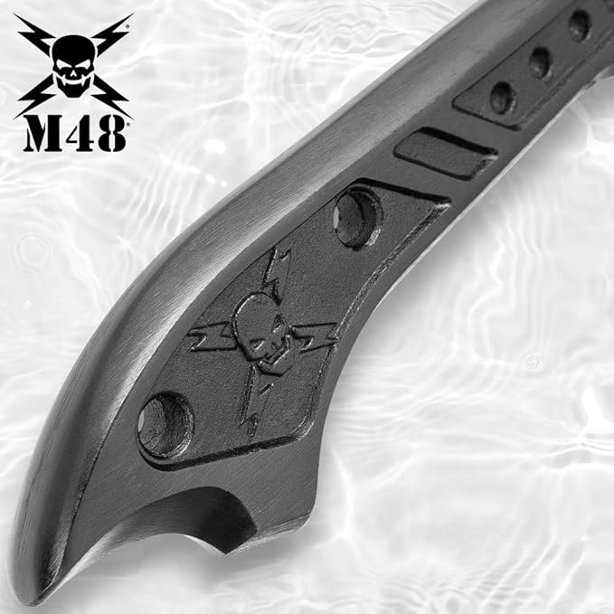 M48 Hawk Harpoon with Molded Locking and Sheath | Stainless Steel Blade | Wicked Curve for Multiple Purposes | Lashing Holes for Attachment | Great for Hunting and Fishing | Rubberized Molded Sheath