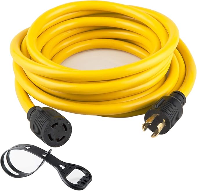 50 FEET Heavy Duty Generator Locking Power Cord NEMA L14-30P/L14-30R4 Prong 10 Gauge SJTW Cable 125/250V 30Amp 7500 Watts Yellow Generator Lock Extension Cord with UL Listed Yodotek
