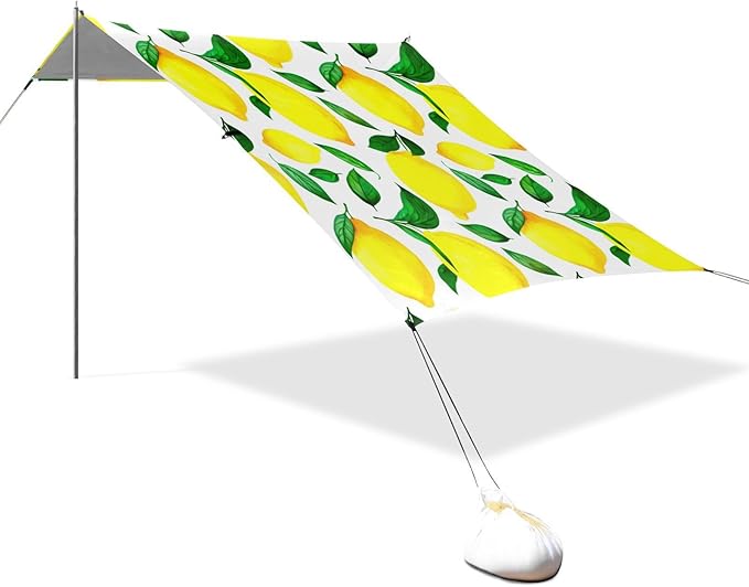 Beach Canopy with Windproof Ropes &amp Sandbags Beach Tent Sun Shade Sun Shelter for Camping Trips Fishing Backyard Fun or Picnics Lemons