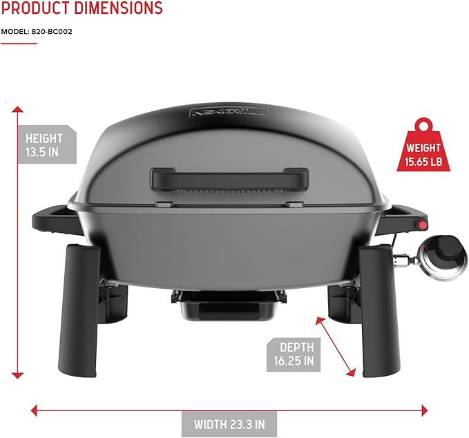 Nexgrill 1-Burner Portable Propane Gas Grill with Lid Piezo Ignition 10000 BTUs 183 SQ In Compact Tabletop Grill for Outdoor Cooking Camping Tailgating Gardens Patios and More - 820-BC002