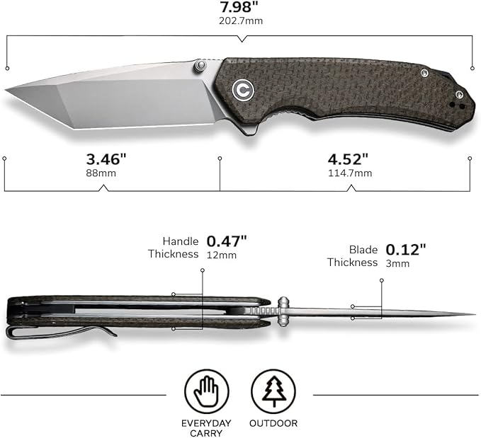 CIVIVI Brazen Pocket Knife3.5-Inch Folding Knife Tanto D2 BladeMicarta Outdoor Camping Hiking Knife with Thumb Studs and Flipper OpenerUnique Tool Gift for EDC Men Women C2023F