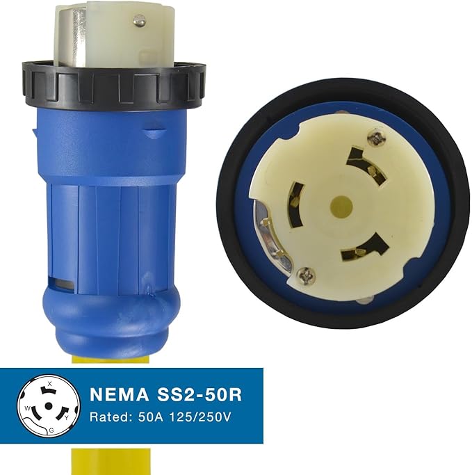 Conntek 14328 RV 1.5-Foot Pigtail Adapter 50 Amp RV Male Plug To 50 Amp 125/250 Volt Locking Female Connector Black