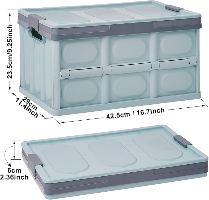 Phyllia Foldable Storage Boxes with Lidsz 3 Pack Collapsible Plastic Storage Bins Organizer Containers Baskets Cub with CoverStackable Utility Crates Storage Box (Blue 30L)