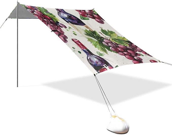ALAZA Watercolor Red Wine Bottle Grape Seamlss Beach Tent Sun Shelter Portable Canopy Sunshade for Outdoor Camping Picnics Backyard Fun 10x9 ft