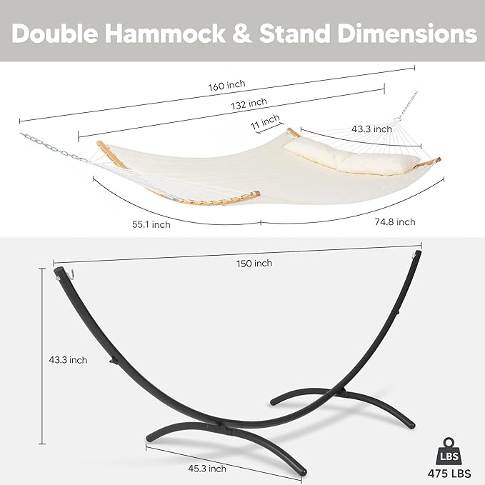 SUNCREAT Hammocks for Outside with Stand Porch Hammock and Stand 475 lbs Capacity Patent Pending Beige
