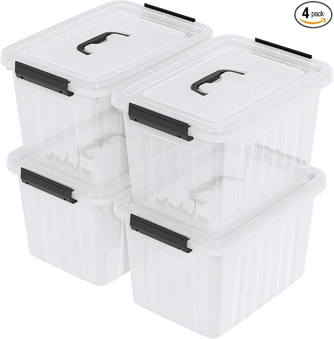 18 Quart Clear Storage Bin with Lid 4-Pack Plastic Storage Latch Box with Handles