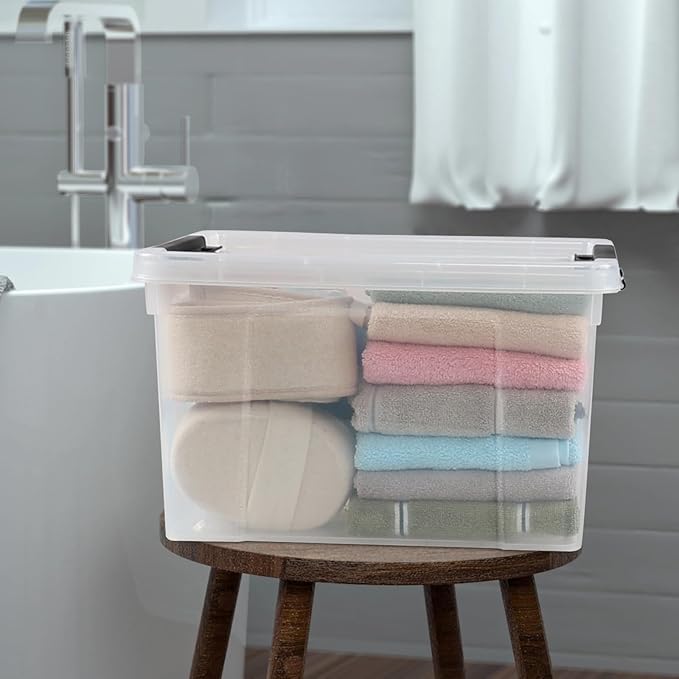 4-Pack 24 Quart Storage Box Clear Plastic Storage Bin with Wheels