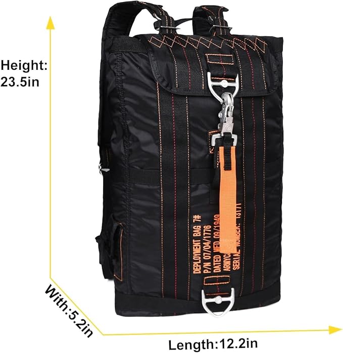 Military Tactical Backpack Parachute Buckles Hook Nylon Rucksacks Flight Backpacks Day Pack for OutdoorHikingCamping (Black)