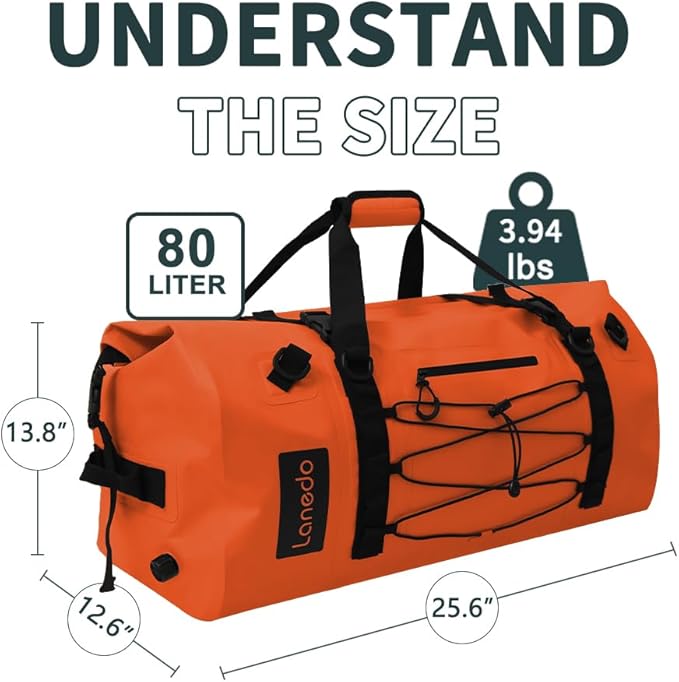 80L Dry Bag Large Waterproof Bag Roll-Top Heavy Duty Fishing Duffel Bag with Durable Straps &amp Handles for Kayaking Paddle boarding Boating Rafting Fishing