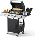 MELLCOM Upgraded 36000 BTU Stainless Steel Burner Barbecue Grill 3 Burner BBQ Propane Gas Grill with Cast Iron Grates &amp Side Stove for Patio Camping Outdoor Cooking