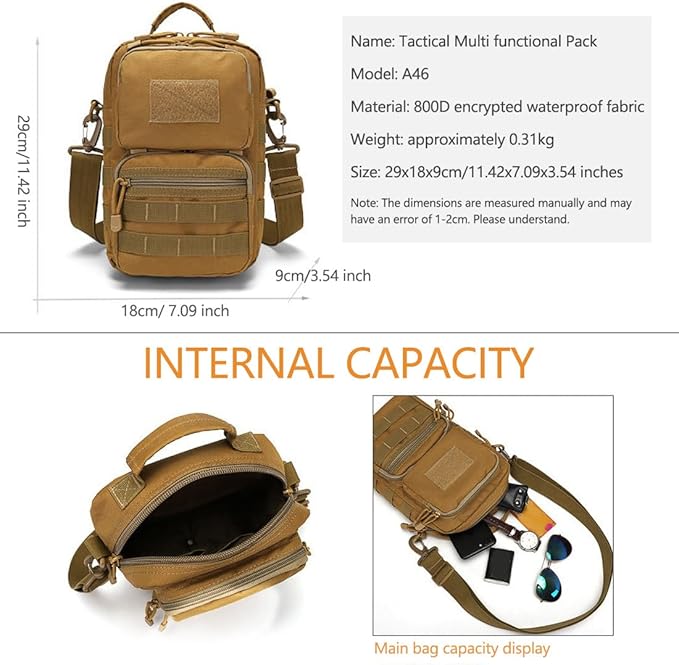 Small Tactical Messenger Bag For Men Shoulder Bags Travel Bag Crossbody Casual Pack (Military Green)