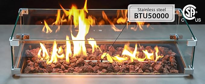 Fire Pit Glass Wind Guard 29''L x 13''W x 6''H Inch Wind Guard Rectangle 4pcs Clear Tempered Glass 0.3’’ and 8pcs Hardware Connectors Fire Accessory for Propane Gas Firepit Outdoor Use